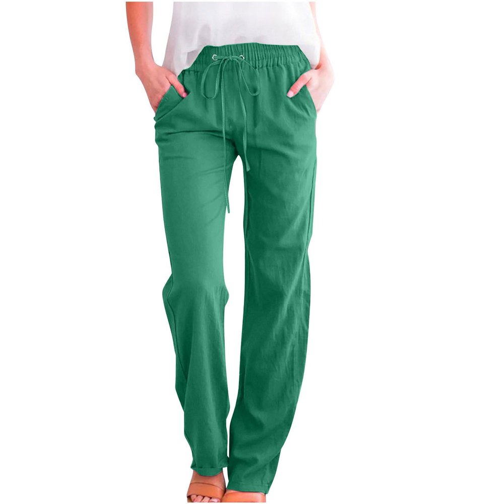 Lastesso Women's Linen Pants Linen Pants Women Lightweight Summer Beach High Waist Straight Leg Cotton Outfits with Pockets Boho Lounge Pants