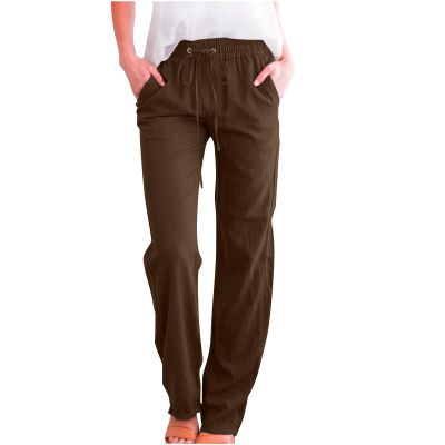 Lastesso Capri Pants for Women Plus Size Linen Pants Women Lightweight Summer Beach High Waist Straight Leg Cotton Outfits with Pockets Boho Lounge Pants
