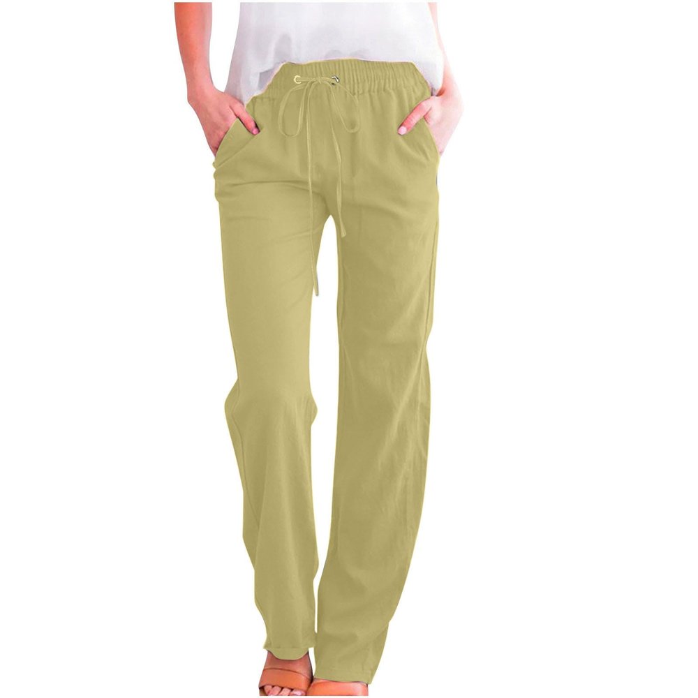 Lastesso Linen Joggers for Women Linen Pants Women Lightweight Summer Beach High Waist Straight Leg Cotton Outfits with Pockets Boho Lounge Pants