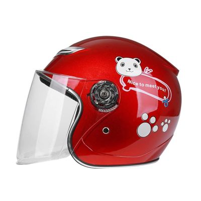 Cute Kids 3/4 Open-Face Motorcycle Helmet DOT Approved,Adjustable Electric Motorbike Vespa Helmet,Vintage Child Scooter Helmets with Visor,Boys Girls Go-Kart Dirt-Bike ATV Helmet(Red)