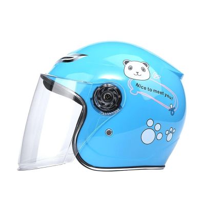 Cute Kids 3/4 Open-Face Motorcycle Helmet DOT Approved,Adjustable Electric Motorbike Vespa Helmet,Vintage Child Scooter Helmets with Visor,Boys Girls Go-Kart Dirt-Bike ATV Helmet(Blue)