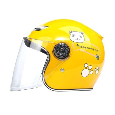 Cute Kids 3/4 Open-Face Motorcycle Helmet DOT Approved,Adjustable Electric Motorbike Vespa Helmet,Vintage Child Scooter Helmets with Visor,Boys Girls Go-Kart Dirt-Bike ATV Helmet(Yellow)