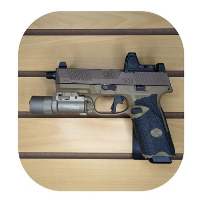 Hammy3DPrints Mount for FN 509 Series - Slatwall | Pistol Holder Handgun Storage Rack (Facing Right, Decorative Dyn. Slotwall)