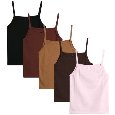 dELiA*s Girls Camisole - 5 Pack 100% Cotton Soft and Breathable Cami Tank Top Girls Undershirts (Sizes: 2T-14), Size 8-10, Black/Brown/Pink