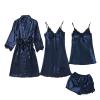Akklian Sexy Pajama Set for Women 5 Piece Satin Lace Trim Silk Pjs Lounge Sets Sleepwear Cami Robes Nightgowns Shorts Pants view 1