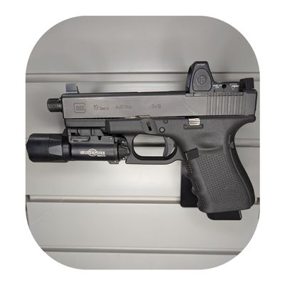 Hammy3DPrints Mount for Glock 9mm / 40/357 Double Stack - Slatwall | Pistol Holder Handgun Storage Rack (Facing Right, Savior Eqpmnt.)