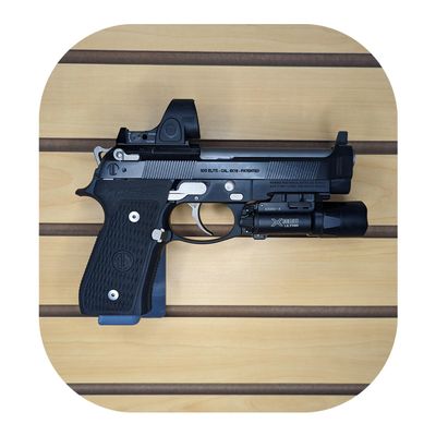 Hammy3DPrints Mount for Beretta M9 / 92 - Slatwall | Pistol Holder Handgun Storage Rack (Facing Left, Savior Eqpmnt.)