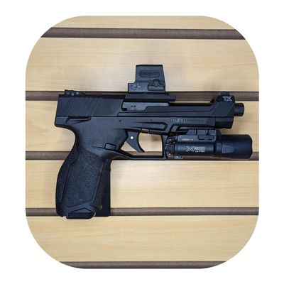 Hammy3DPrints Mount for Taurus TX22 - Slatwall | Pistol Holder Handgun Storage Rack (Facing Right, Dakota with Metal Track Insert)