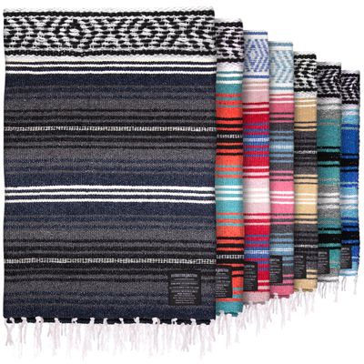 Hydration Nation Authentic Extra Large Mexican Blanket (70"x50") - Handwoven Yoga, Serape - Artisanal Falsa, Beach, Camping, Picnic, Outdoor (Blue Haze)