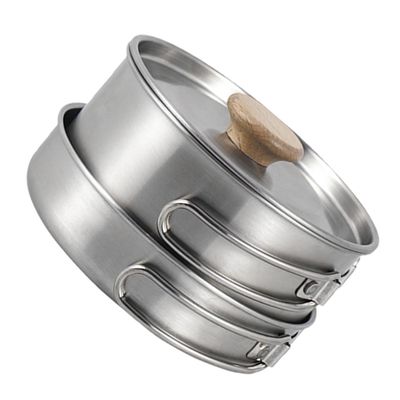 Folding Handle Camping Pot Set Durable Stainless Steel Cooking Pan for Outdoor Barbecue Hiking and Picnics Lightweight Portable Cookware for Prep