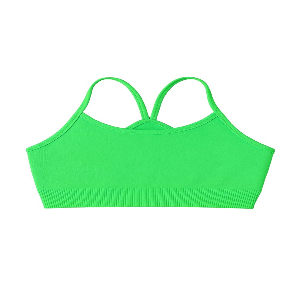 Kurve Girls' Underwear Crop Training Bra, Seamless Racerback Crop Top, UV Protective Fabric UPF 50+ (Made with Love in The USA), Neon Green, Large/X-Large (Ages 12-16)