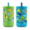 Ello Bop 2-Pack 12oz Kids Plastic Tumbler Set with Carry Loop | Leak-Proof Slider Lid | Removable Spill Resistant Soft Straw | BPA-Free | Dogs and Dinos view 1