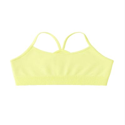 Kurve Girls' Underwear Crop Training Bra, Seamless Racerback Crop Top, UV Protective Fabric UPF 50+ (Made with Love in The USA), Neon Yellow, Medium/Large (Ages 9-14)