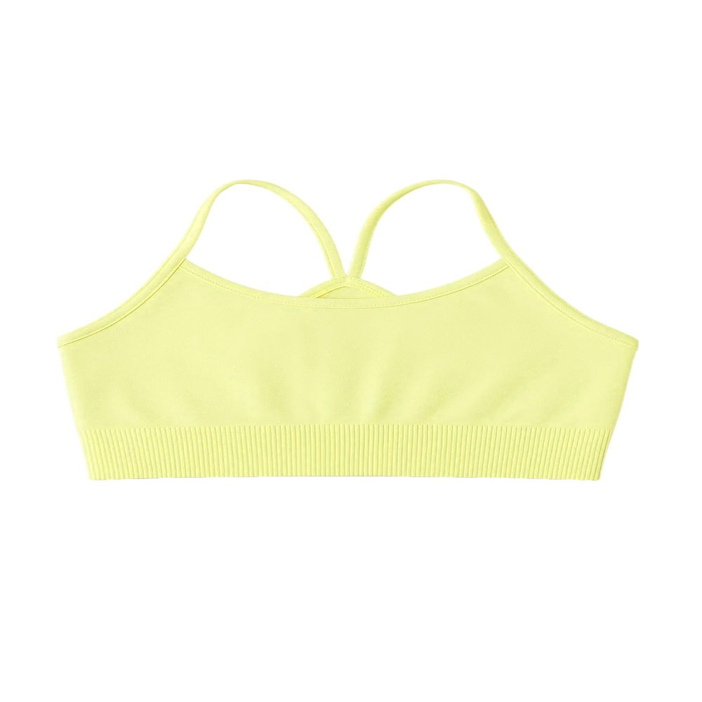 Kurve Girls' Underwear Crop Training Bra, Seamless Racerback Crop Top, UV Protective Fabric UPF 50+ (Made with Love in The USA), Neon Yellow, Medium/Large (Ages 9-14)