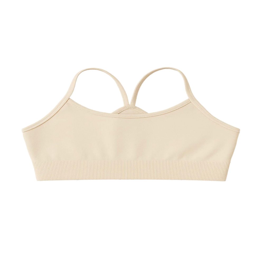 Kurve Girls' Underwear Crop Training Bra, Seamless Racerback Crop Top, UV Protective Fabric UPF 50+ (Made with Love in The USA), Pebble, Medium/Large (Ages 9-14)