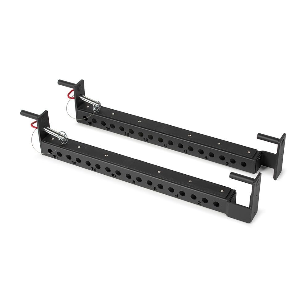 Titan Fitness Titan Series Flip-Down Safety Bars, 36" Depth Spotter Arms, Rated 1700 LB, Safety Bars for 3"x3" Uprights with Plastic Liner Protection, Spotter Arms for Squat Rack