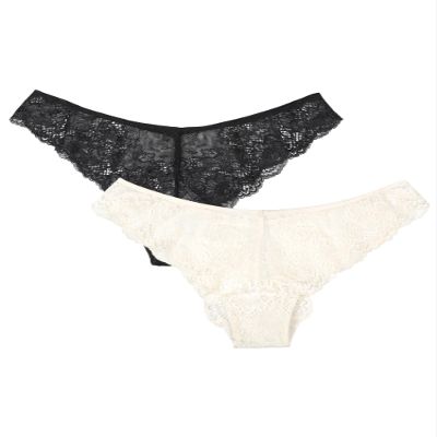 Smart & Sexy Women's Temptation Lace Cheeky Brazilian Panty 2-Pack Cream/Black Hue XL