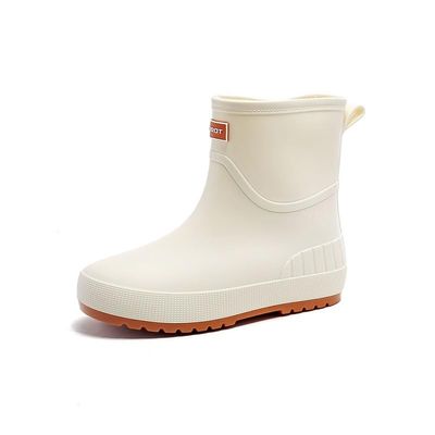 DDWRGD Women's Ankle Rain Boots Waterproof Chelsea Boots, Short Rain Boots for Women and Waterproof Garden Shoes Cute (White,8.5)