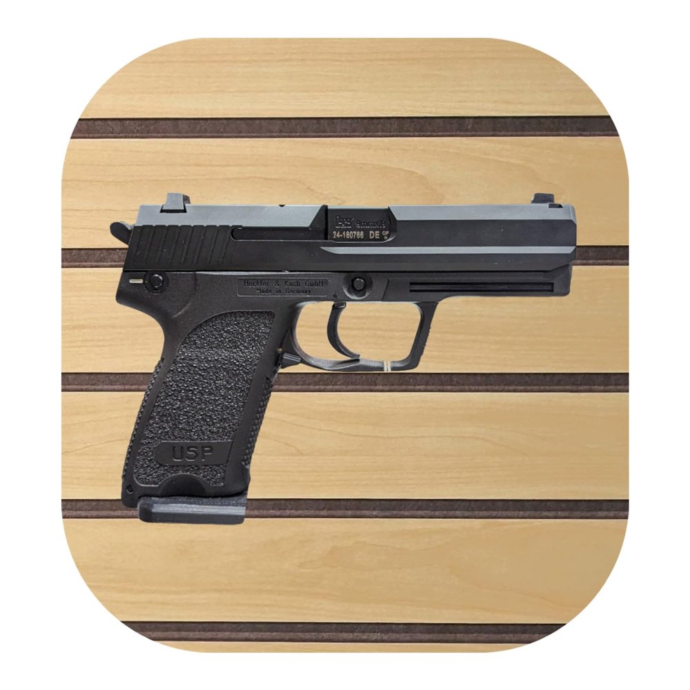 Hammy3DPrints Mount for HK USP 9mm - Slatwall | Pistol Holder Handgun Storage Rack (Facing Left, Decorative Dyn. Slotwall)