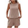 NineFit Basics Two Piece Sets for Women Sweatsuits Summer Sleeveless Tank Tops and Shorts Casual Knit Cotton Workout Sets Tracksuits, X-Large, Khaki view 1