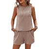 NineFit Basics Two Piece Sets for Women Sweatsuits Summer Sleeveless Tank Tops and Shorts Casual Knit Cotton Workout Sets Tracksuits, X-Large, Khaki view 2