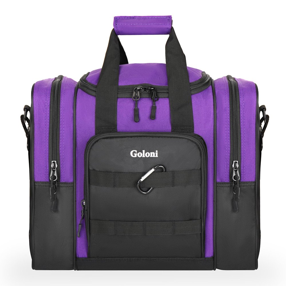 Goloni Bowling Ball Bag for Singer Ball with Padded Ball Holder, 2 Pockets fit Bowling Shoes Up to Mens Size 14 and Accessories