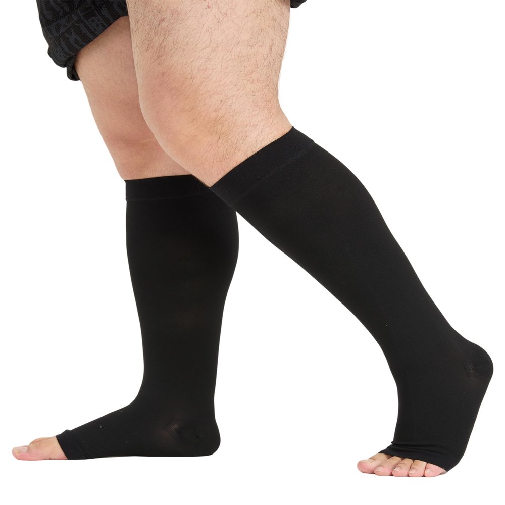 TOFLY Plus Size Compression Open Toe Socks for Women & Men, Extra Wide Calf 20-30 mmHg Knee High Compression Stockings for Circulation Swelling Support Varicose Veins, Edema, Shin Splints, Nursing