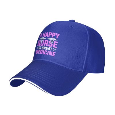 A Happy Nurse is Great Medicine Baseball Cap Women Men Hats Adjustable Truck Driver Sun Hat Dad Baseball Caps Blue