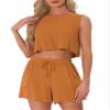Allegra K 2 Piece Outfits for Women's Summer Sleeveless Crop Top Tank and High Waisted Casual Shorts Sets X-Small Caramel view 1