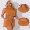 Allegra K 2 Piece Outfits for Women's Summer Sleeveless Crop Top Tank and High Waisted Casual Shorts Sets X-Small Caramel view 2