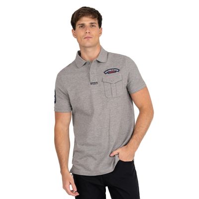 U.S. POLO ASSN. Men's Short Sleeve Slim Fit Chest Pocket Stretch Pique Polo Shirt, Heather Grey