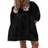 chouyatou Women's Summer Puff Sleeve Cotton Tunic Dress V-Neck Mini Vacation Babydoll Dress (X-Large, Black) view 1