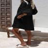 chouyatou Women's Summer Puff Sleeve Cotton Tunic Dress V-Neck Mini Vacation Babydoll Dress (X-Large, Black) view 2