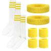 10 Pieces Striped Sweatbands and Striped Socks Set Headbands Wrist Sweat Bands for Men and Women Sports 80s 90s Fitness (Yellow) view 1