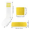 10 Pieces Striped Sweatbands and Striped Socks Set Headbands Wrist Sweat Bands for Men and Women Sports 80s 90s Fitness (Yellow) view 2