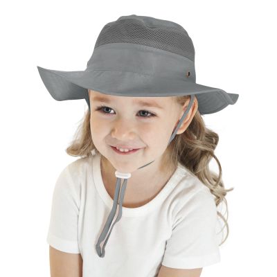 Beisto Kids Sun Hat Wide Brim Adjustable Summer Bucket Hat Sun Protection UPF 50+ Outdoor Beach Camping Mesh Cap for Boys Girls Light Grey