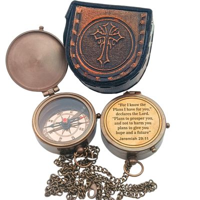 2026 Graduation Gifts for Him  Engraved Brass Pocket Compass for Son or Grandson  Proud of You Graduation Keepsake, High School or College Graduate Gift with Leather Case -Jeremiah 29:11