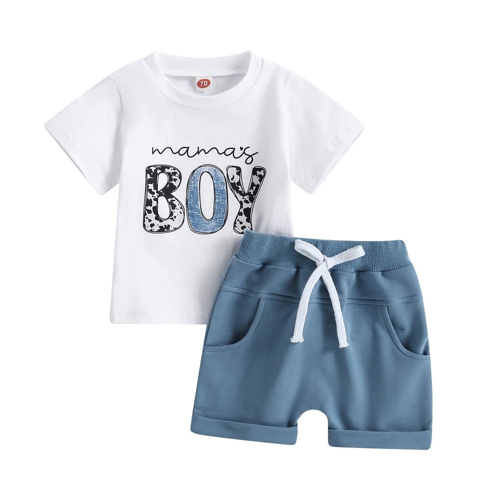 Baby Boy Summer Clothes 6 12 18 24 Month 3T Toddler Boy Outfits Cute Letter Infant T Shirts + Shorts Clothing Set (D5- mama boy White, 12-18 Months)