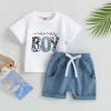 Baby Boy Summer Clothes 6 12 18 24 Month 3T Toddler Boy Outfits Cute Letter Infant T Shirts + Shorts Clothing Set (D5- mama boy White, 12-18 Months) view 2