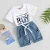 Baby Boy Summer Clothes 6 12 18 24 Month 3T Toddler Boy Outfits Cute Letter Infant T Shirts + Shorts Clothing Set (D5- mama boy White, 12-18 Months) view 3