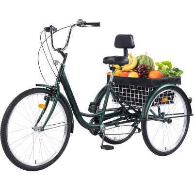 EVGTTI Adult Tricycles, 7 Speed Adult Trikes 26 inch 3 Wheel Bikes, Cruise Bike with Basket for Seniors, Women, Men for Recreation, Shopping, Exercise, Multiple Colors (Green, 26 in)