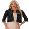 Allegra K Sequin Cardigan for Women's Glitter 3/4 Sleeve Open Front Party Club Jackets X-Large Black view 1