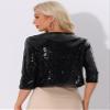 Allegra K Sequin Cardigan for Women's Glitter 3/4 Sleeve Open Front Party Club Jackets X-Large Black view 3