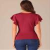 Allegra K Ruched Tops for Women Ruffle Sleeve V Neck Cinched Waist Slim Fit Wrap Shirts Casual Summer Tops Blouses X-Large Dark Red view 2