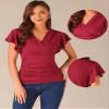 Allegra K Ruched Tops for Women Ruffle Sleeve V Neck Cinched Waist Slim Fit Wrap Shirts Casual Summer Tops Blouses X-Large Dark Red view 4