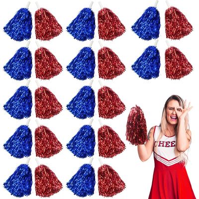 Lovecheer 24PCS Red and Blue Metallic Cheer Pom Poms with Handle for Sports Spirit Party Team Games Cheering Squad Dancing