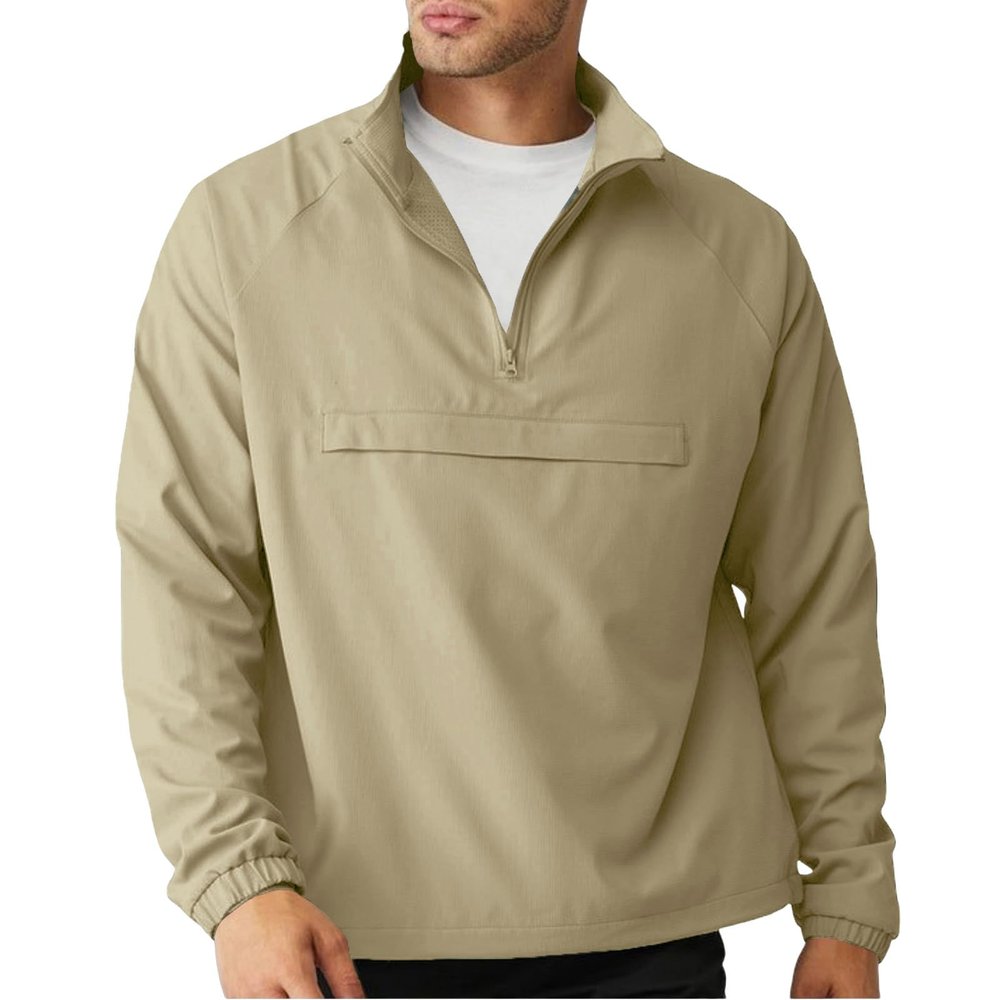Opomelo Men's Athletic Quarter Zip Pullover Golf Hiking Running Lightweight Jacket Workout Sweatshirt With Pocket Khaki