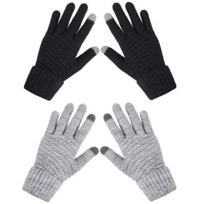 Premillow Womens Winter Gloves - 2 Pairs Touchscreen Winter Gloves for Women, Warm Glove with Elastic Cuff Knit Glove for Women Cold Weather, Black, Gray