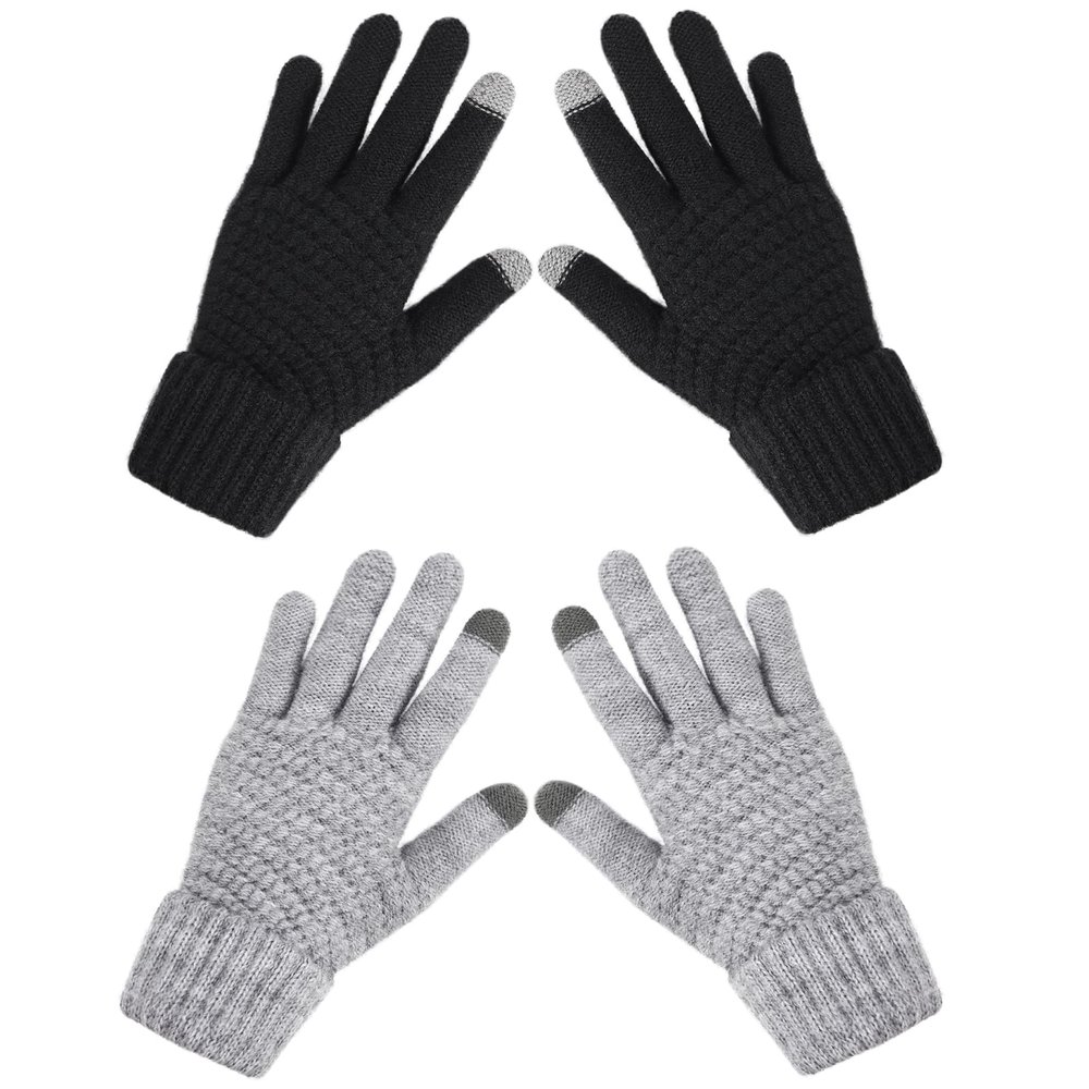 Premillow Womens Winter Gloves - 2 Pairs Touchscreen Winter Gloves for Women, Warm Glove with Elastic Cuff Knit Glove for Women Cold Weather, Black, Gray