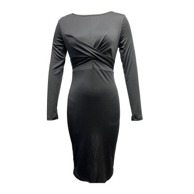 Women's Long Sleeve Work Dresses Office Business Pencil Bodycon Dress Cocktail Party Plus Size Round Neck Pencil Dress (XX-Large,Black)